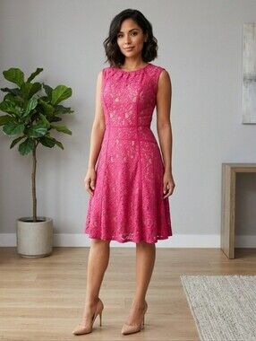 BCBGMaxazria Khloe Fit and Flare Sleeveless Lace Dress / Sz XXS / Turkish Rose